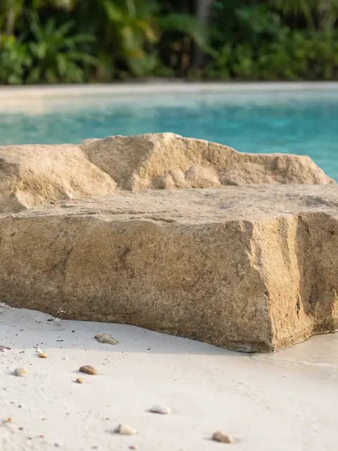 Close de uma pedra Western na prainha: grão de areia, sedimentos e vincos herdados da rocha original.